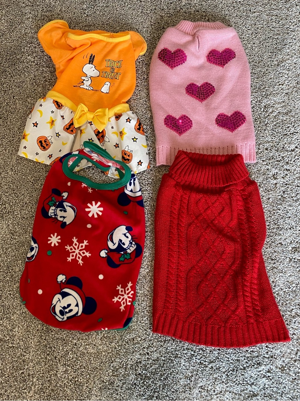 Mixed Dog Apparel Bundle - Yellow, Pink, Red, Red/White Holiday Print